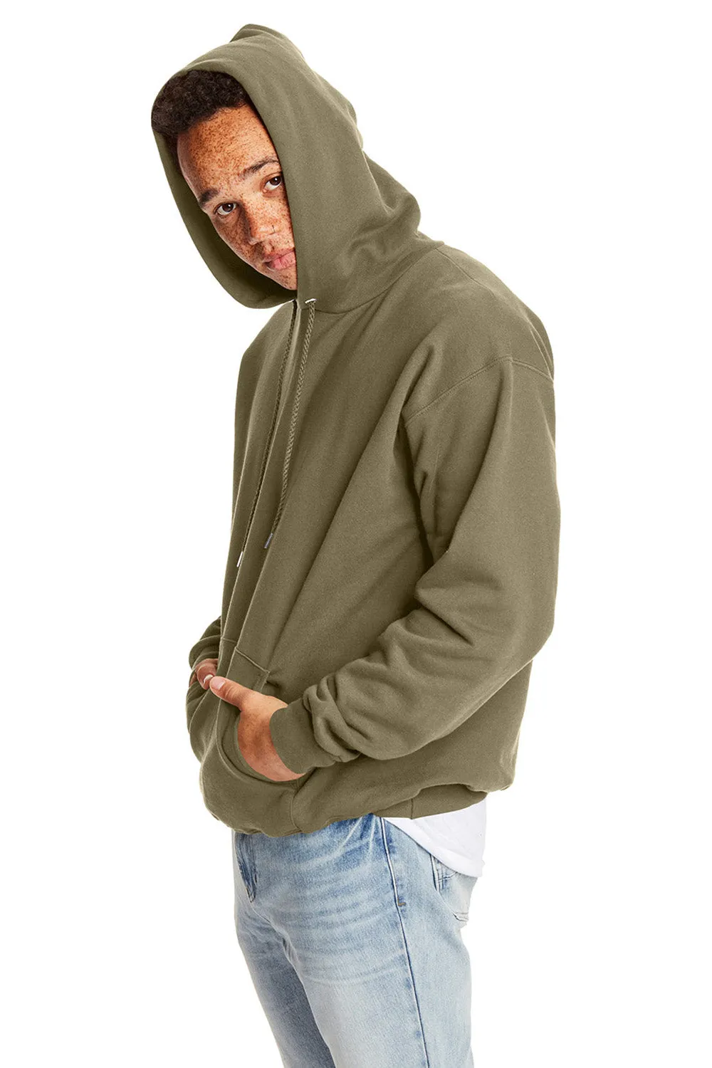 Hanes Mens Ultimate Cotton PrintPro XP Pill Resistant Hooded Sweatshirt Hoodie w/ Pouch Pocket - Oregano