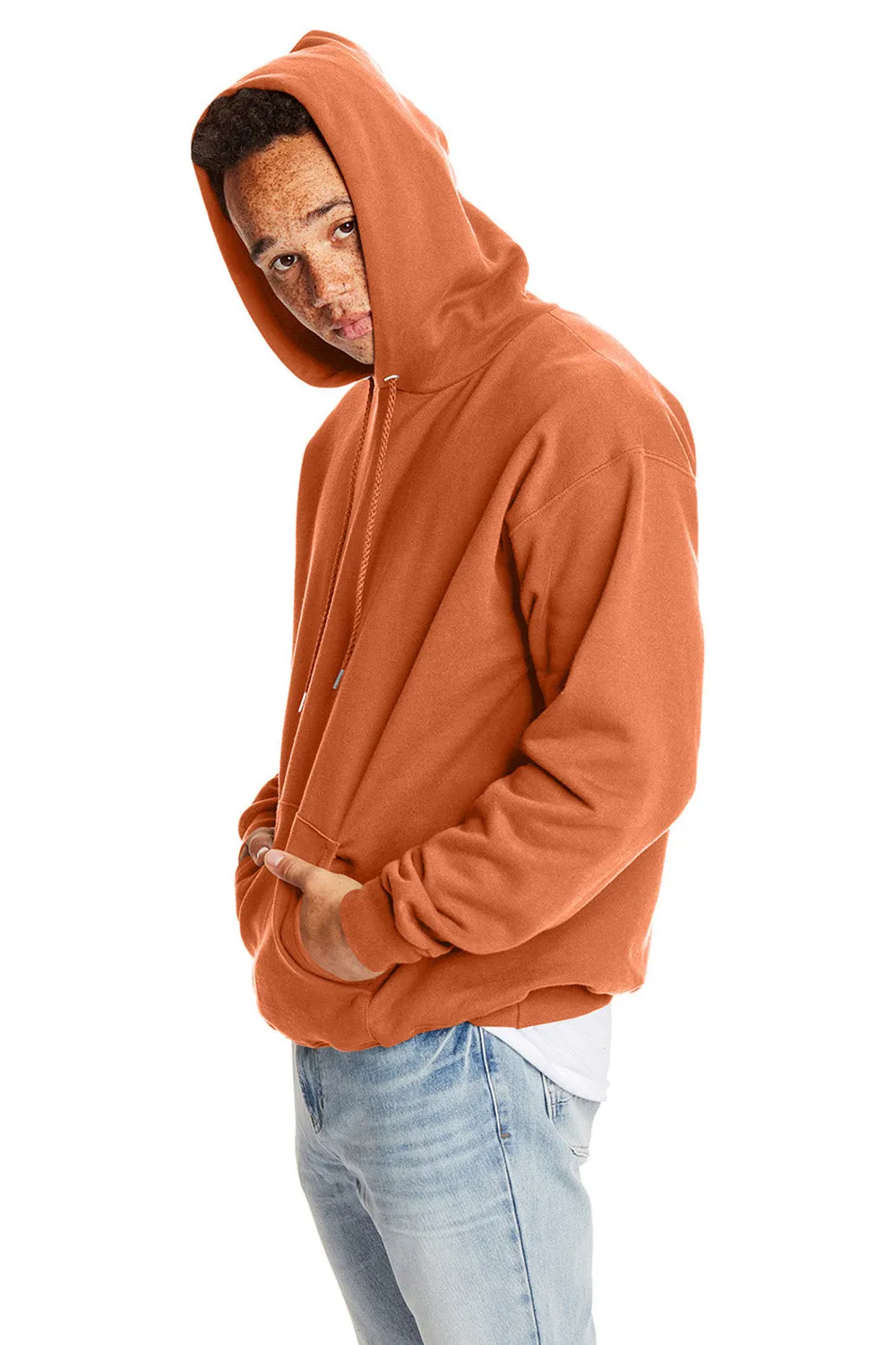 Hanes Mens Ultimate Cotton PrintPro XP Pill Resistant Hooded Sweatshirt Hoodie w/ Pouch Pocket - Pumpkin Orange