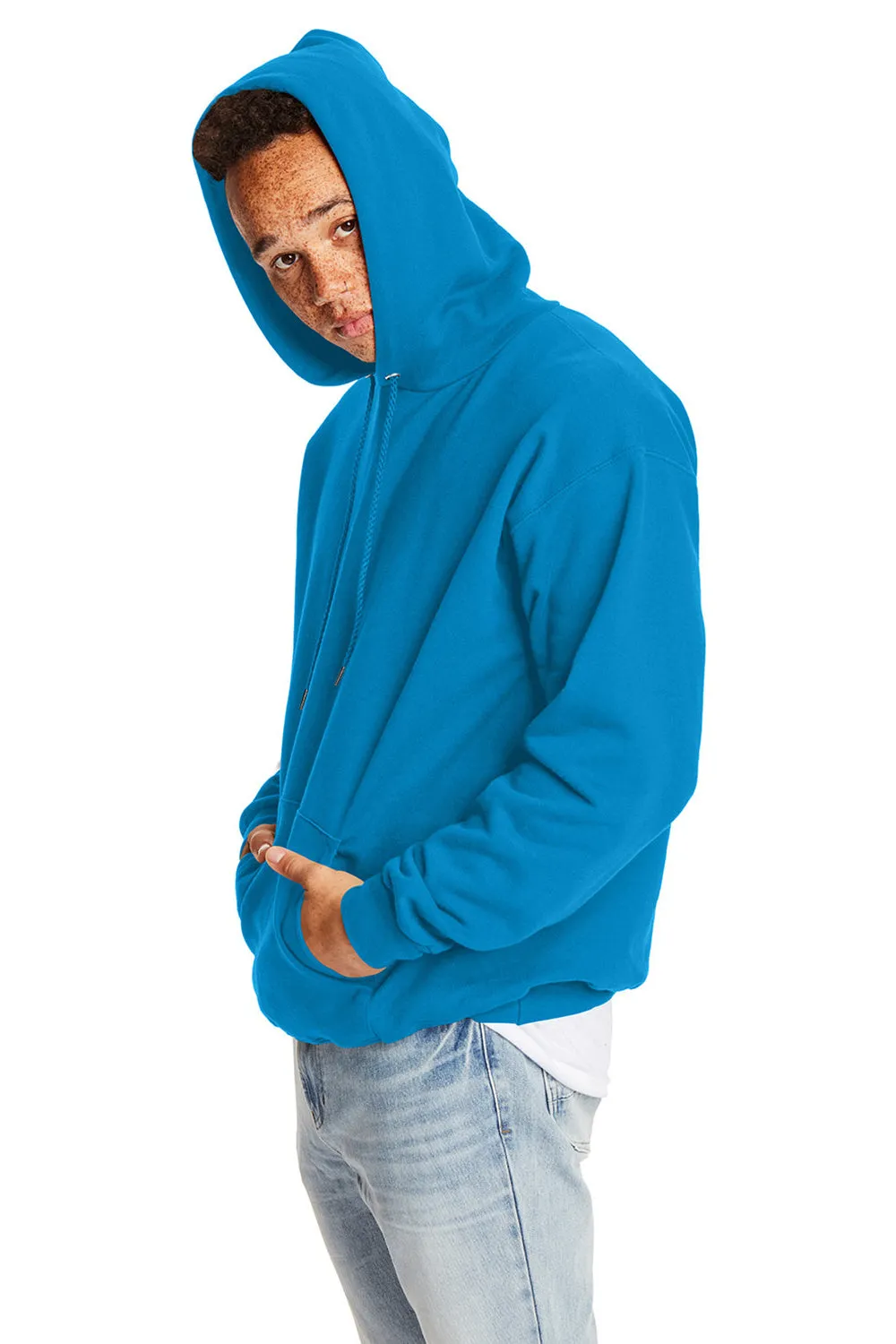 Hanes Mens Ultimate Cotton PrintPro XP Pill Resistant Hooded Sweatshirt Hoodie w/ Pouch Pocket - Teal Blue