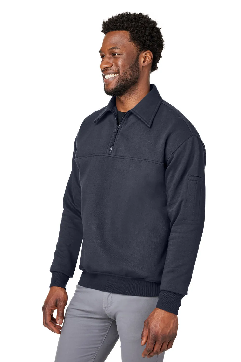 Harriton Mens Climabloc Water Resistant 1/4 Zip Sweatshirt w/ Pocket - Dark Navy Blue