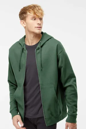Independent Trading Company Mens Full Zip Hooded Sweatshirt Hoodie w/ Pockets - Alpine Green