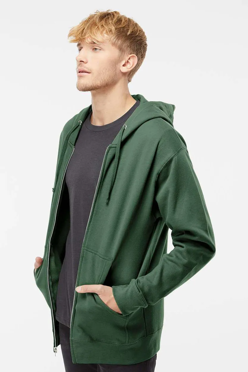 Independent Trading Company Mens Full Zip Hooded Sweatshirt Hoodie w/ Pockets - Alpine Green