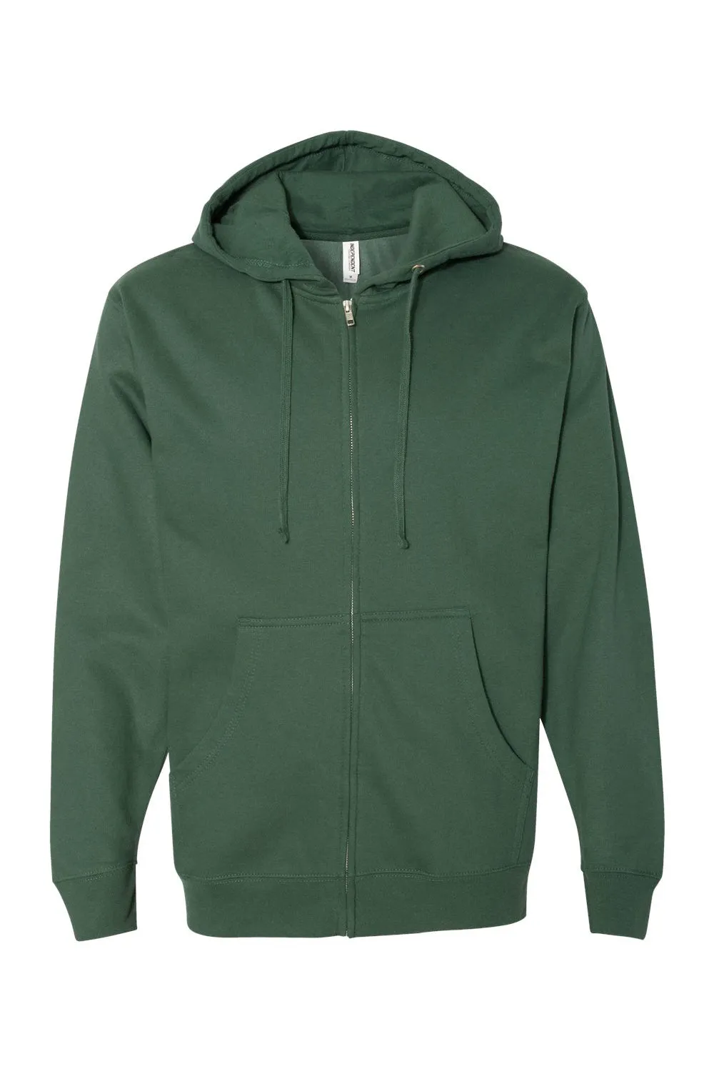 Independent Trading Company Mens Full Zip Hooded Sweatshirt Hoodie w/ Pockets - Alpine Green