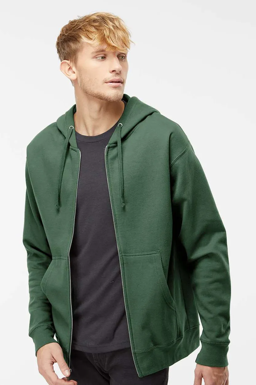 Independent Trading Company Mens Full Zip Hooded Sweatshirt Hoodie w/ Pockets - Alpine Green
