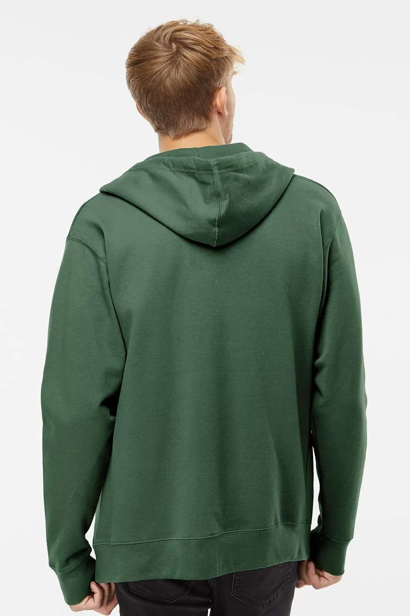 Independent Trading Company Mens Full Zip Hooded Sweatshirt Hoodie w/ Pockets - Alpine Green
