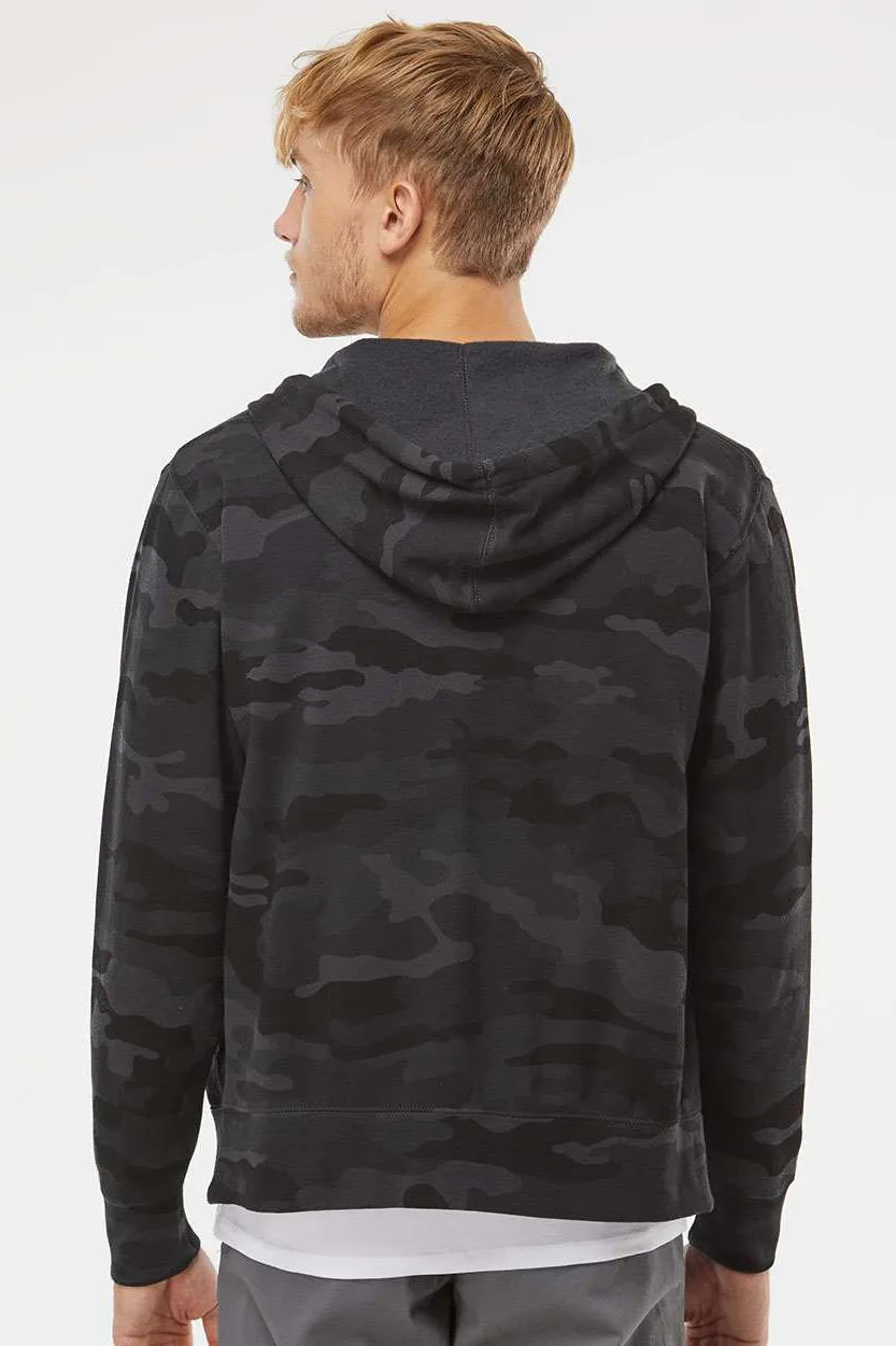 Independent Trading Company Mens Full Zip Hooded Sweatshirt Hoodie w/ Pockets - Black Camo