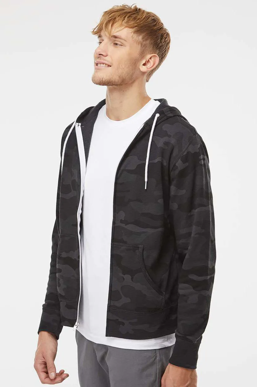 Independent Trading Company Mens Full Zip Hooded Sweatshirt Hoodie w/ Pockets - Black Camo
