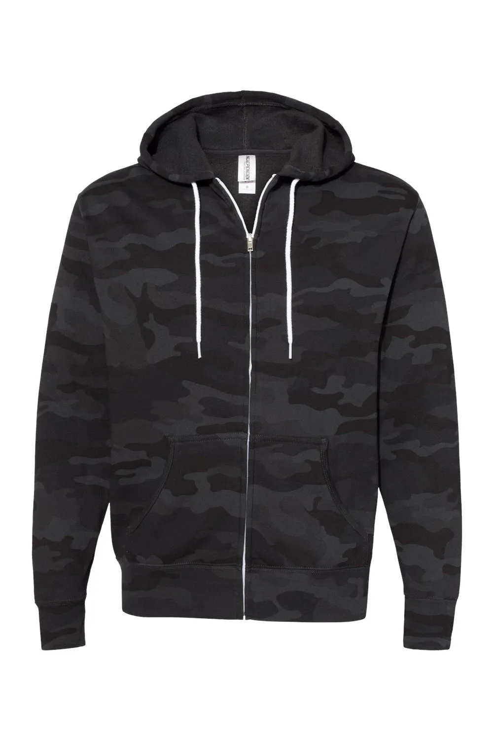 Independent Trading Company Mens Full Zip Hooded Sweatshirt Hoodie w/ Pockets - Black Camo