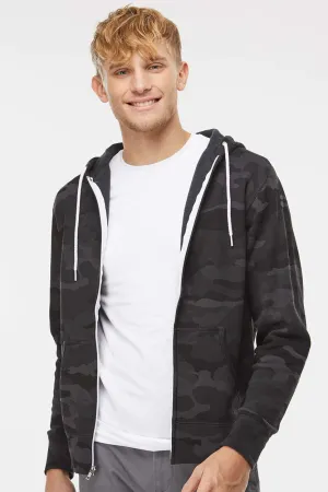 Independent Trading Company Mens Full Zip Hooded Sweatshirt Hoodie w/ Pockets - Black Camo