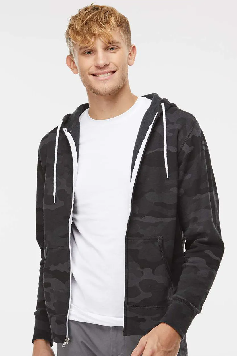 Independent Trading Company Mens Full Zip Hooded Sweatshirt Hoodie w/ Pockets - Black Camo