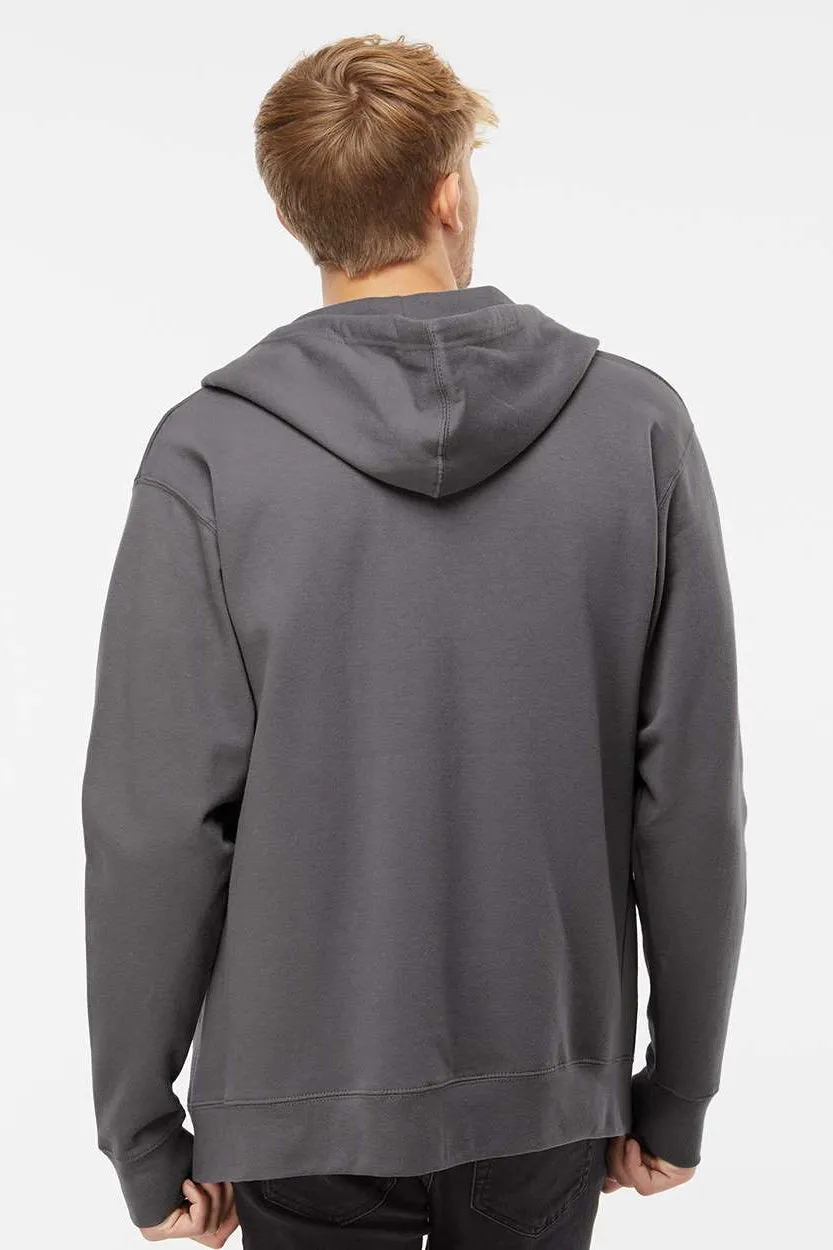 Independent Trading Company Mens Full Zip Hooded Sweatshirt Hoodie w/ Pockets - Charcoal Grey