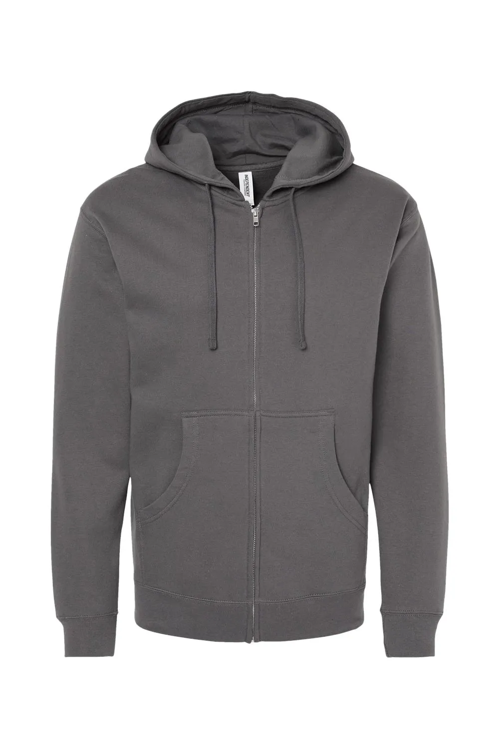 Independent Trading Company Mens Full Zip Hooded Sweatshirt Hoodie w/ Pockets - Charcoal Grey