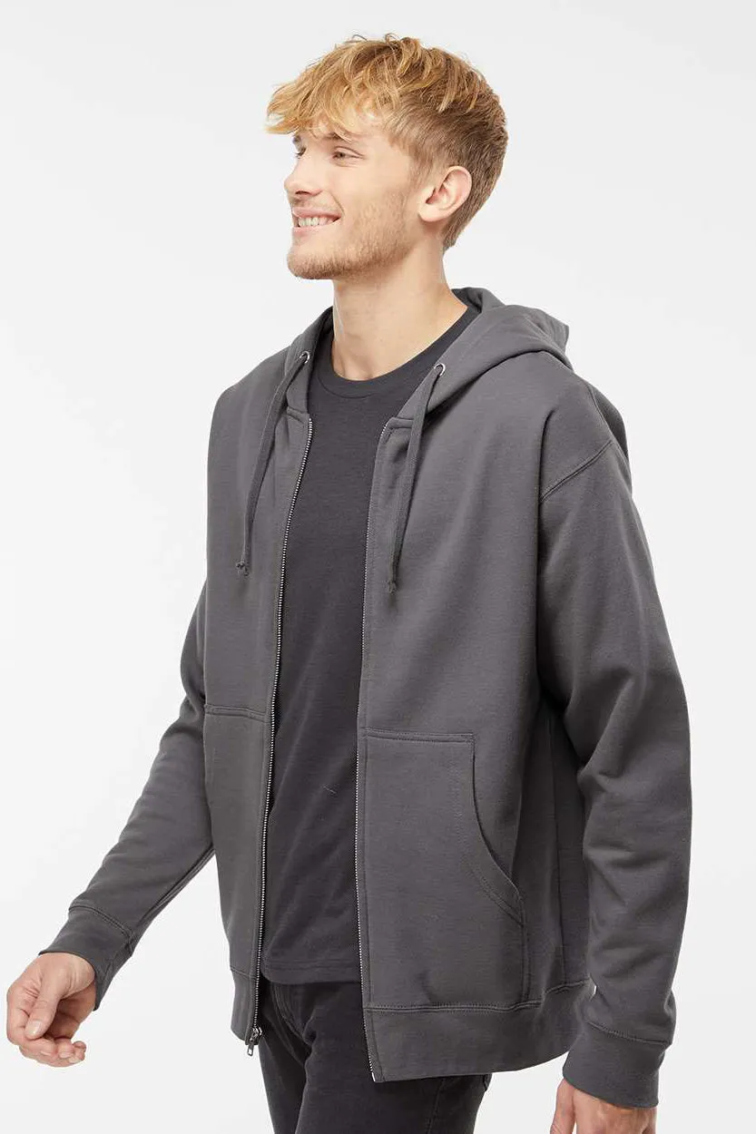 Independent Trading Company Mens Full Zip Hooded Sweatshirt Hoodie w/ Pockets - Charcoal Grey