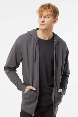 Independent Trading Company Mens Full Zip Hooded Sweatshirt Hoodie w/ Pockets - Charcoal Grey