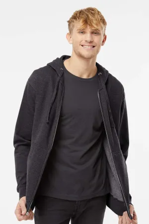 Independent Trading Company Mens Full Zip Hooded Sweatshirt Hoodie w/ Pockets - Heather Charcoal Grey
