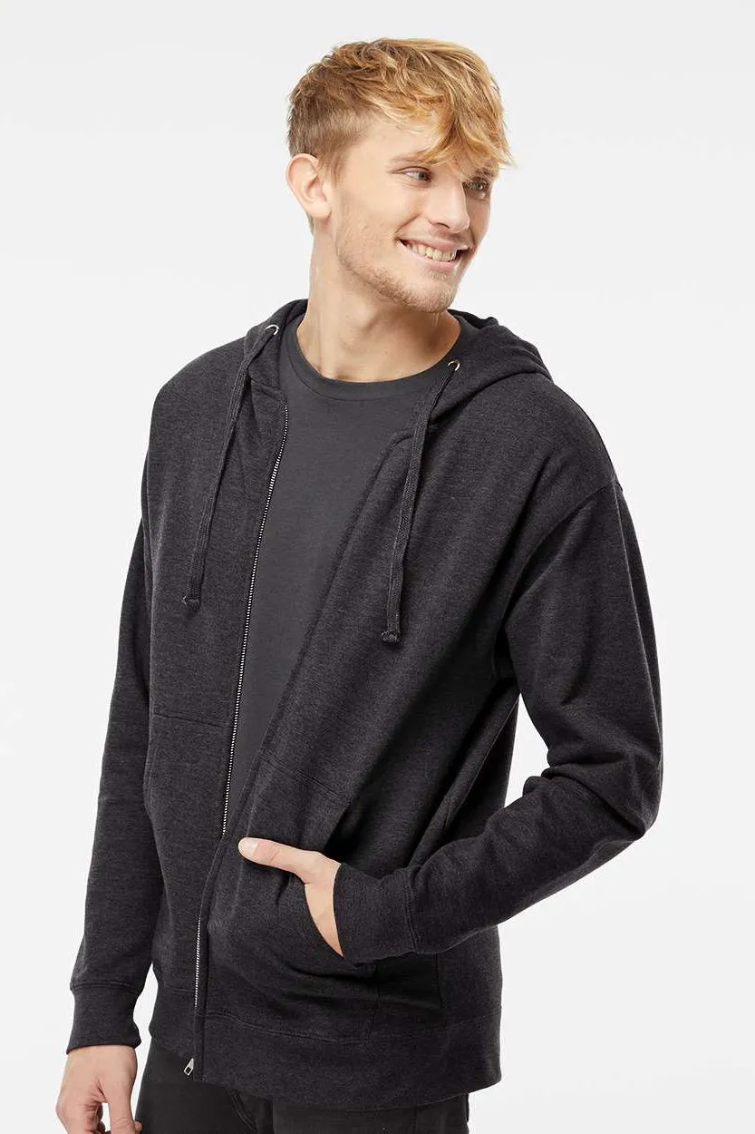 Independent Trading Company Mens Full Zip Hooded Sweatshirt Hoodie w/ Pockets - Heather Charcoal Grey