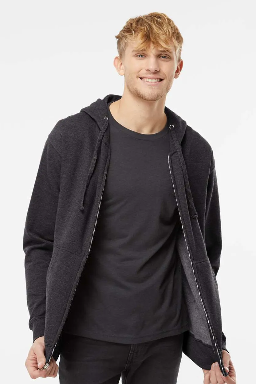 Independent Trading Company Mens Full Zip Hooded Sweatshirt Hoodie w/ Pockets - Heather Charcoal Grey