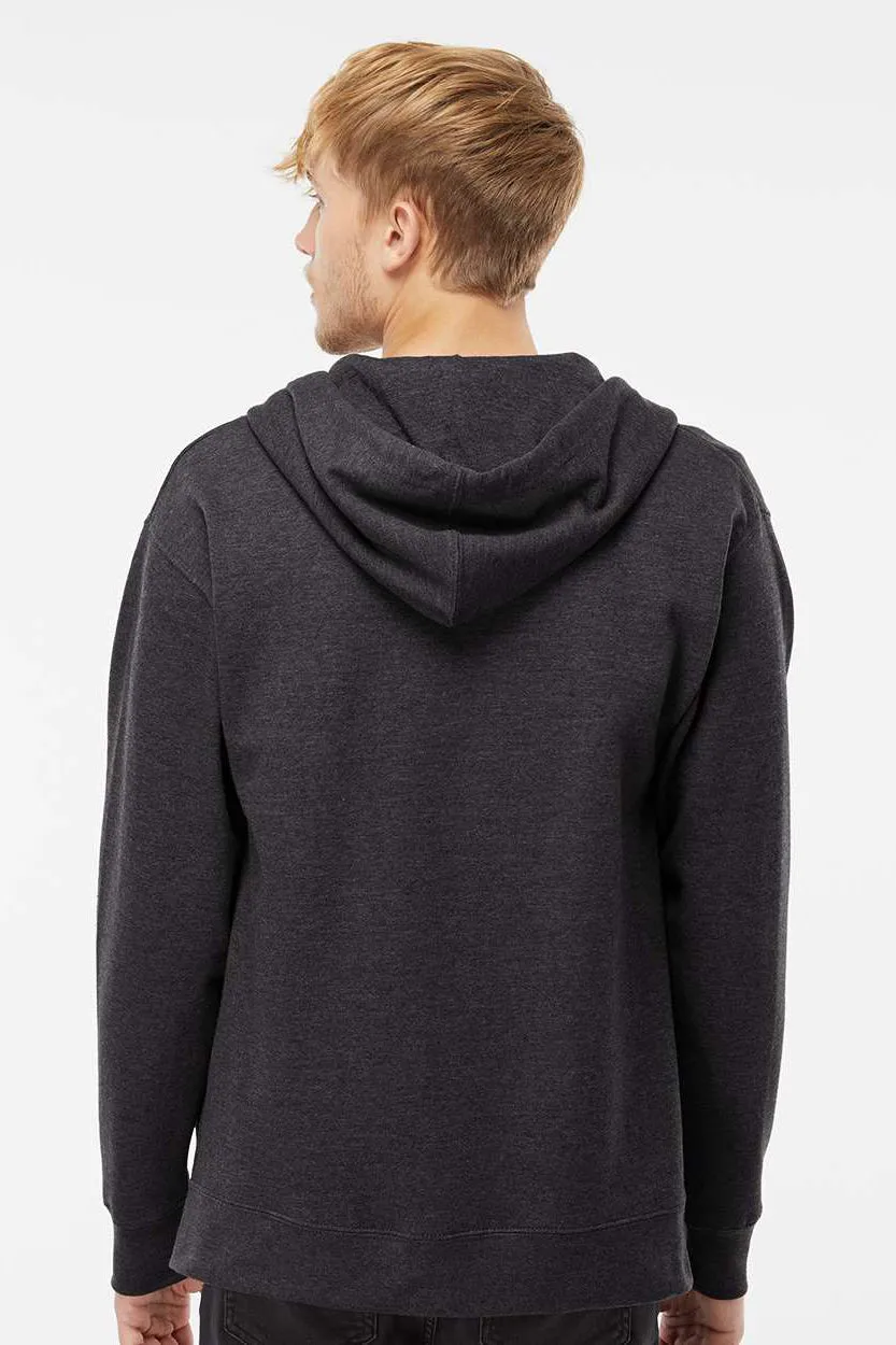 Independent Trading Company Mens Full Zip Hooded Sweatshirt Hoodie w/ Pockets - Heather Charcoal Grey