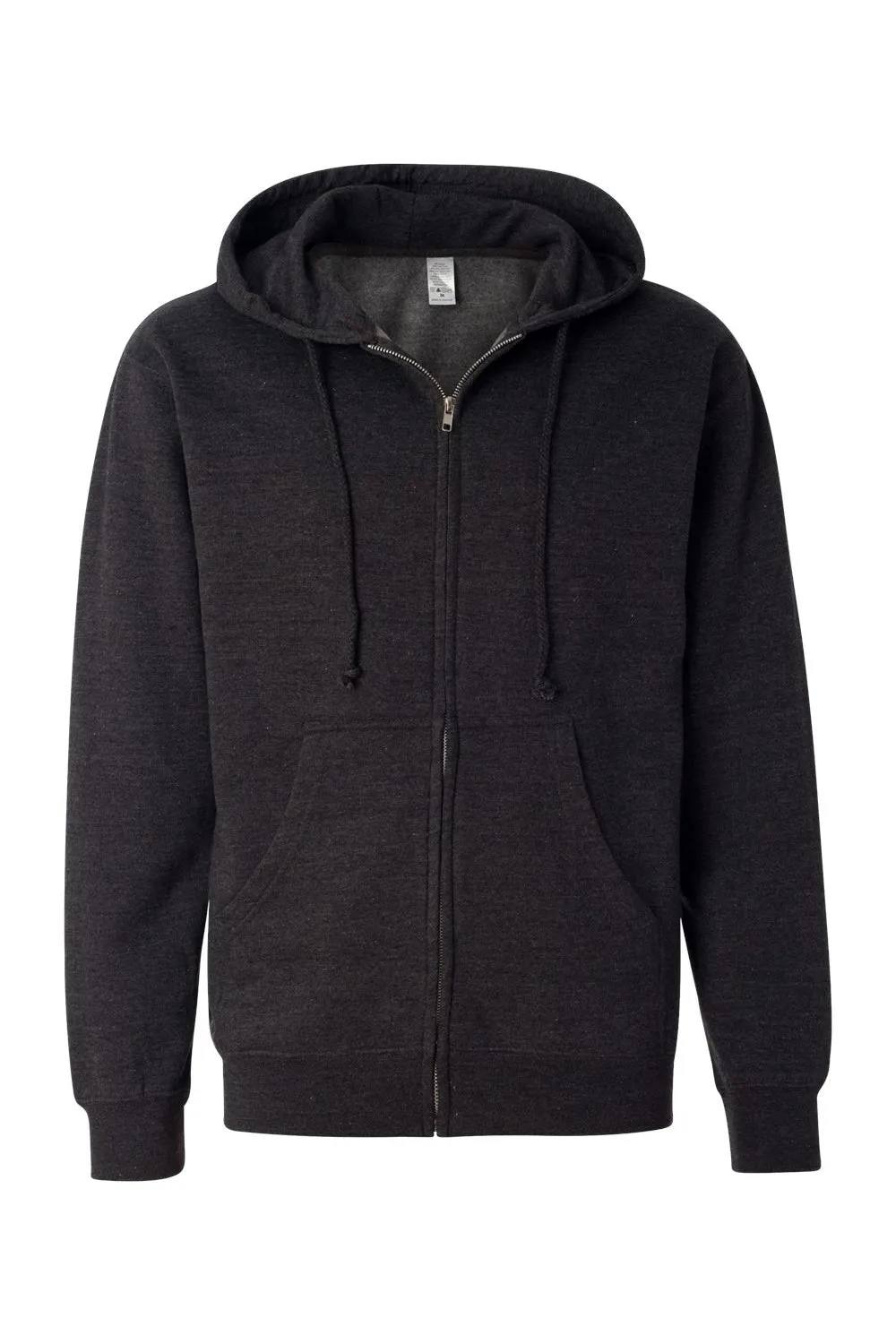 Independent Trading Company Mens Full Zip Hooded Sweatshirt Hoodie w/ Pockets - Heather Charcoal Grey