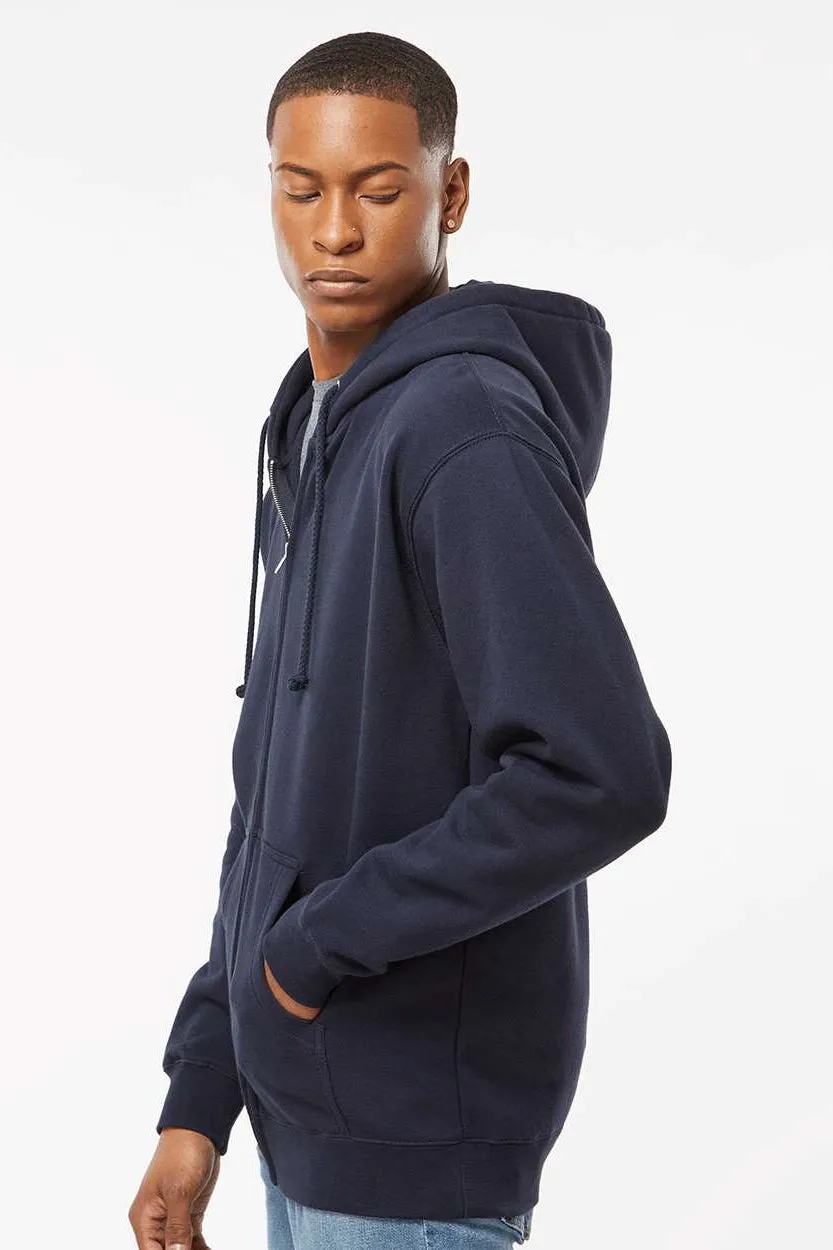Independent Trading Company Mens Full Zip Hooded Sweatshirt Hoodie w/ Pockets - Navy Blue