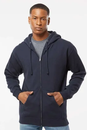 Independent Trading Company Mens Full Zip Hooded Sweatshirt Hoodie w/ Pockets - Navy Blue