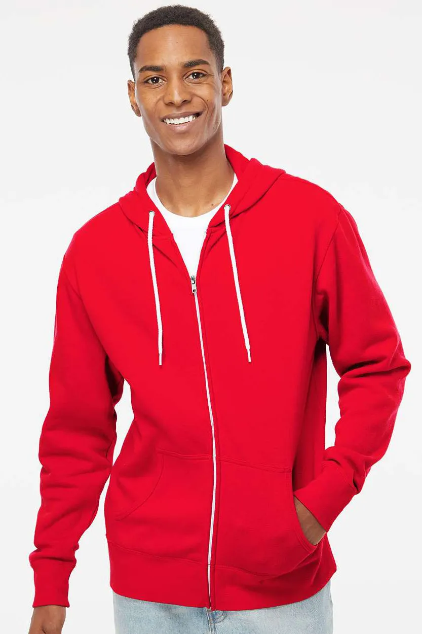 Independent Trading Company Mens Full Zip Hooded Sweatshirt Hoodie w/ Pockets - Red