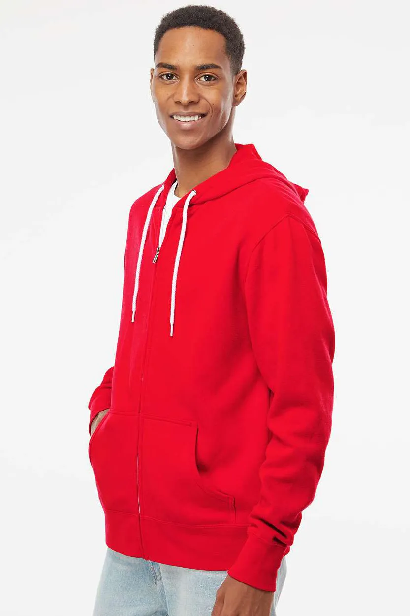 Independent Trading Company Mens Full Zip Hooded Sweatshirt Hoodie w/ Pockets - Red