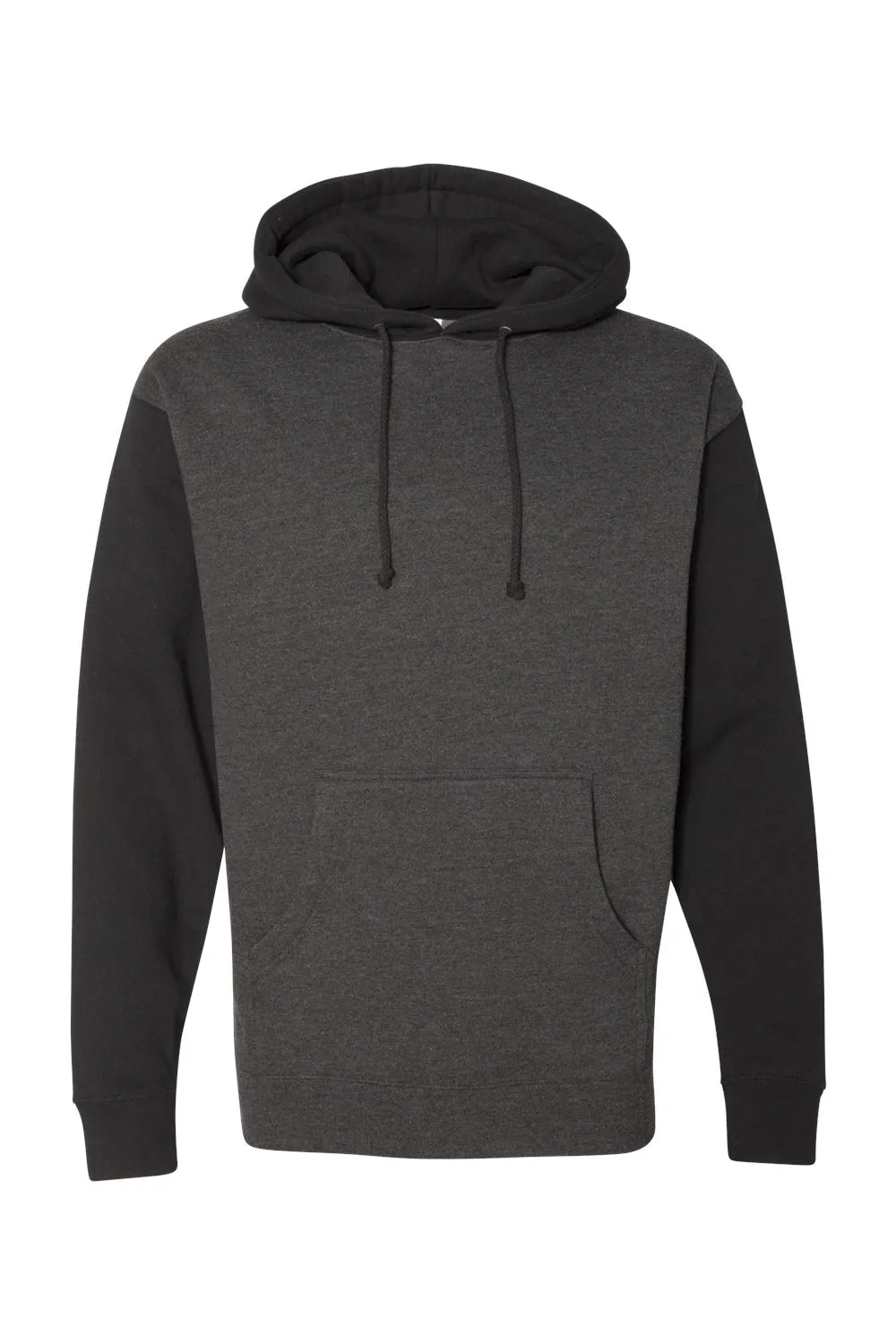 Independent Trading Company Mens Hooded Sweatshirt Hoodie w/ Pouch Pocket - Heather Charcoal Grey/Black
