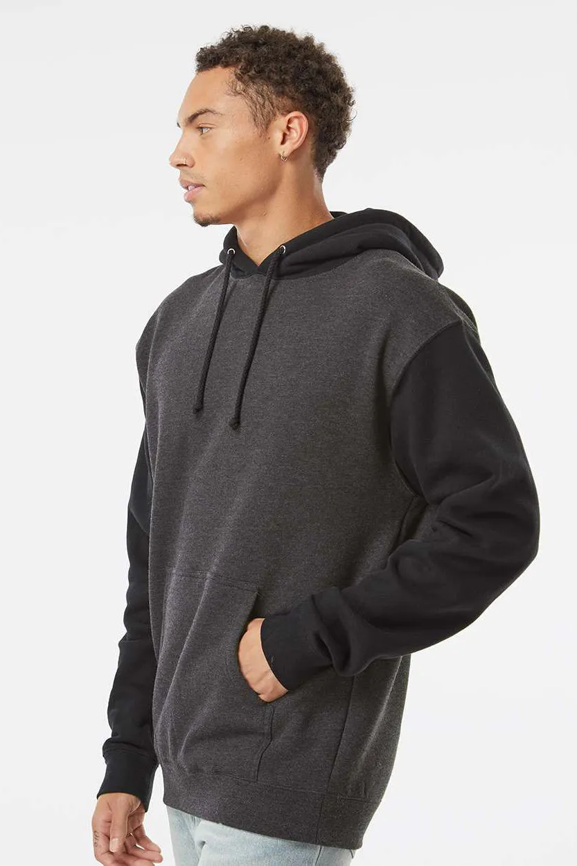 Independent Trading Company Mens Hooded Sweatshirt Hoodie w/ Pouch Pocket - Heather Charcoal Grey/Black