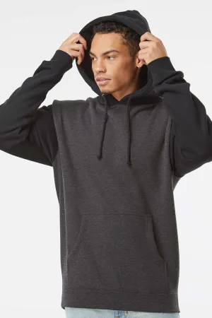 Independent Trading Company Mens Hooded Sweatshirt Hoodie w/ Pouch Pocket - Heather Charcoal Grey/Black