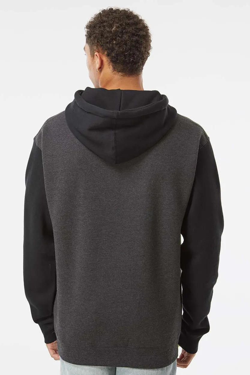 Independent Trading Company Mens Hooded Sweatshirt Hoodie w/ Pouch Pocket - Heather Charcoal Grey/Black
