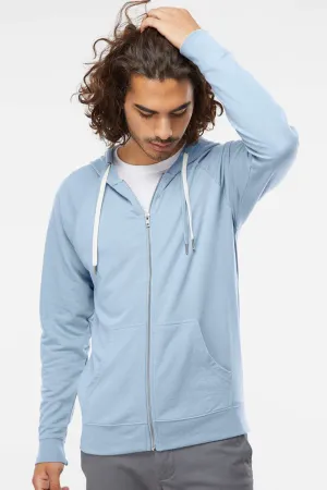 Independent Trading Company Mens Icon Loopback Terry Full Zip Hooded Sweatshirt Hoodie w/ Pockets - Misty Blue