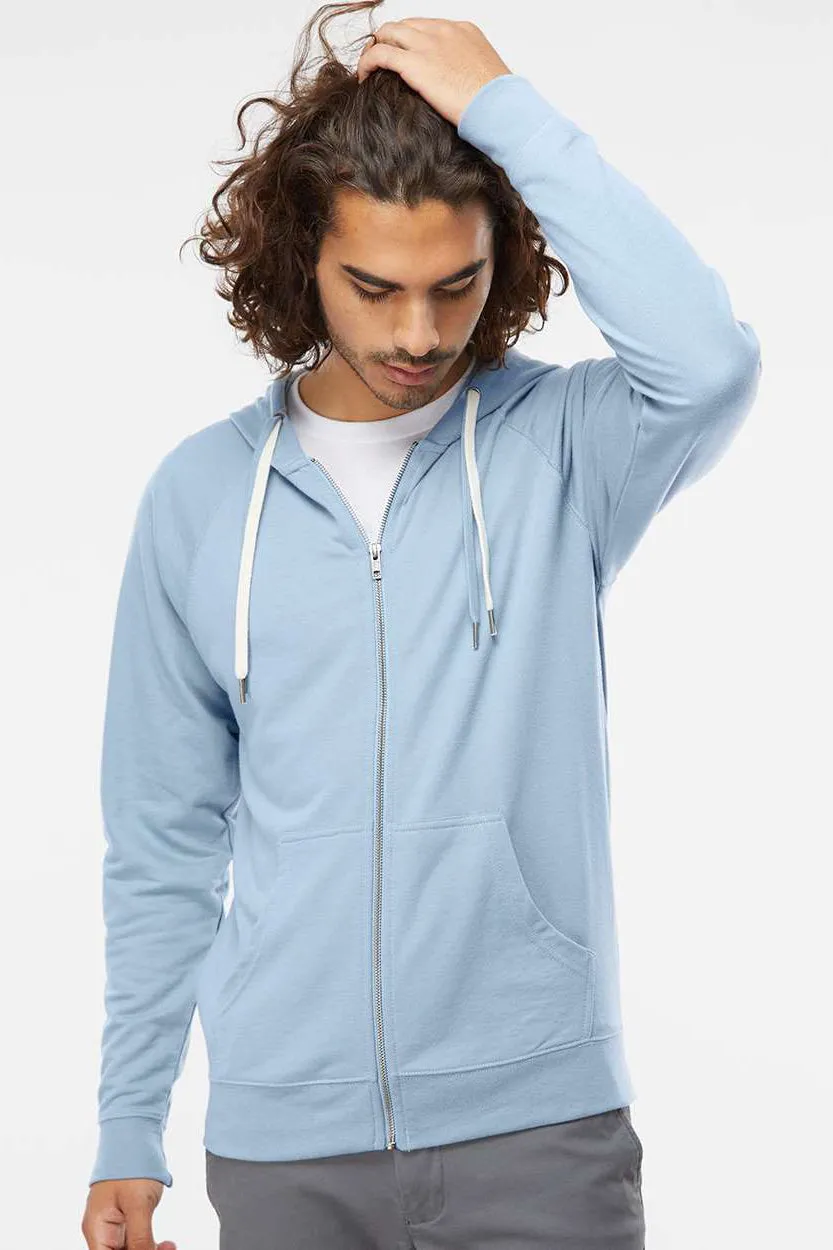 Independent Trading Company Mens Icon Loopback Terry Full Zip Hooded Sweatshirt Hoodie w/ Pockets - Misty Blue