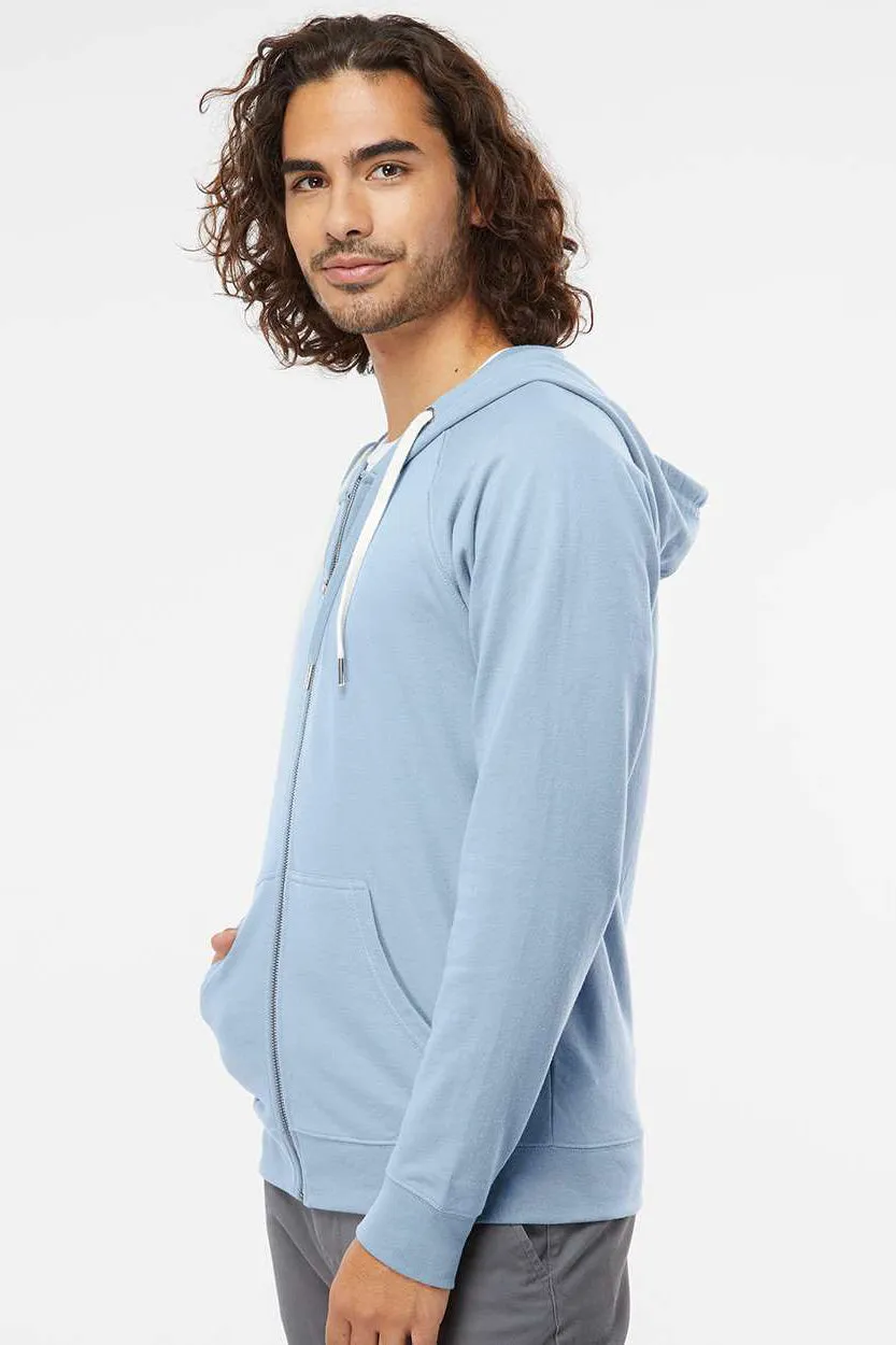 Independent Trading Company Mens Icon Loopback Terry Full Zip Hooded Sweatshirt Hoodie w/ Pockets - Misty Blue