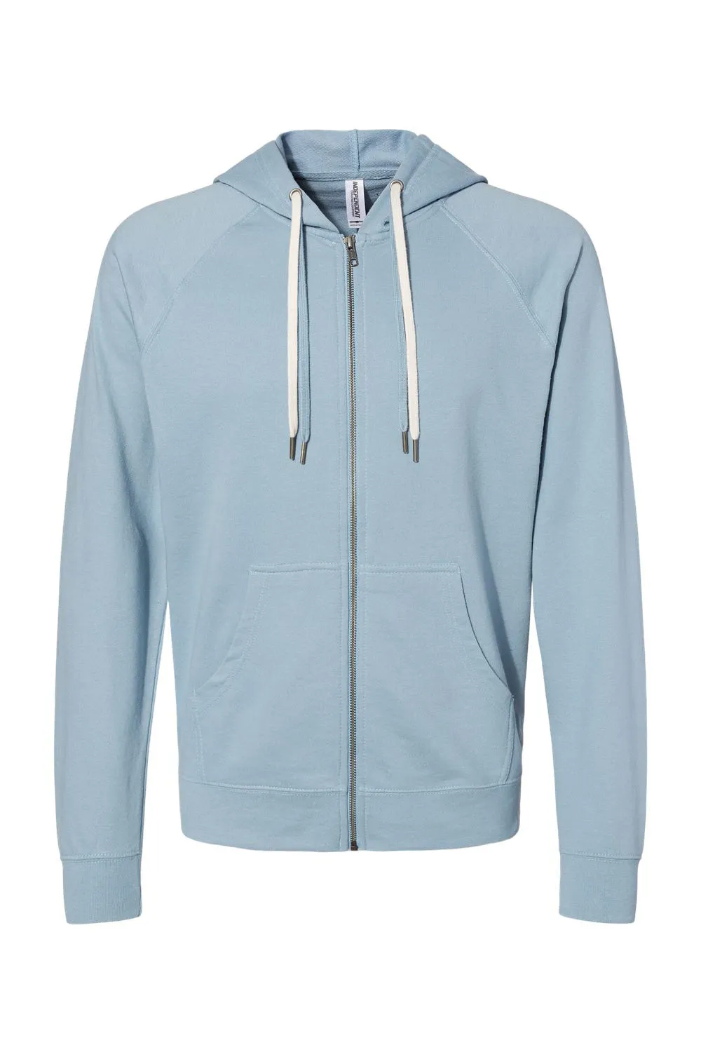 Independent Trading Company Mens Icon Loopback Terry Full Zip Hooded Sweatshirt Hoodie w/ Pockets - Misty Blue