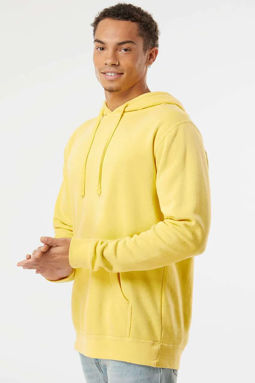 Independent Trading Company Mens Pigment Dyed Hooded Sweatshirt Hoodie w/ Pouch Pocket - Yellow