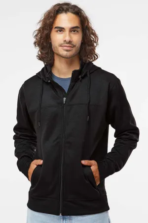 Independent Trading Company Mens Poly Tech Pill Resistant Full Zip Hooded Sweatshirt Hoodie w/ Pouch Pocket - Black