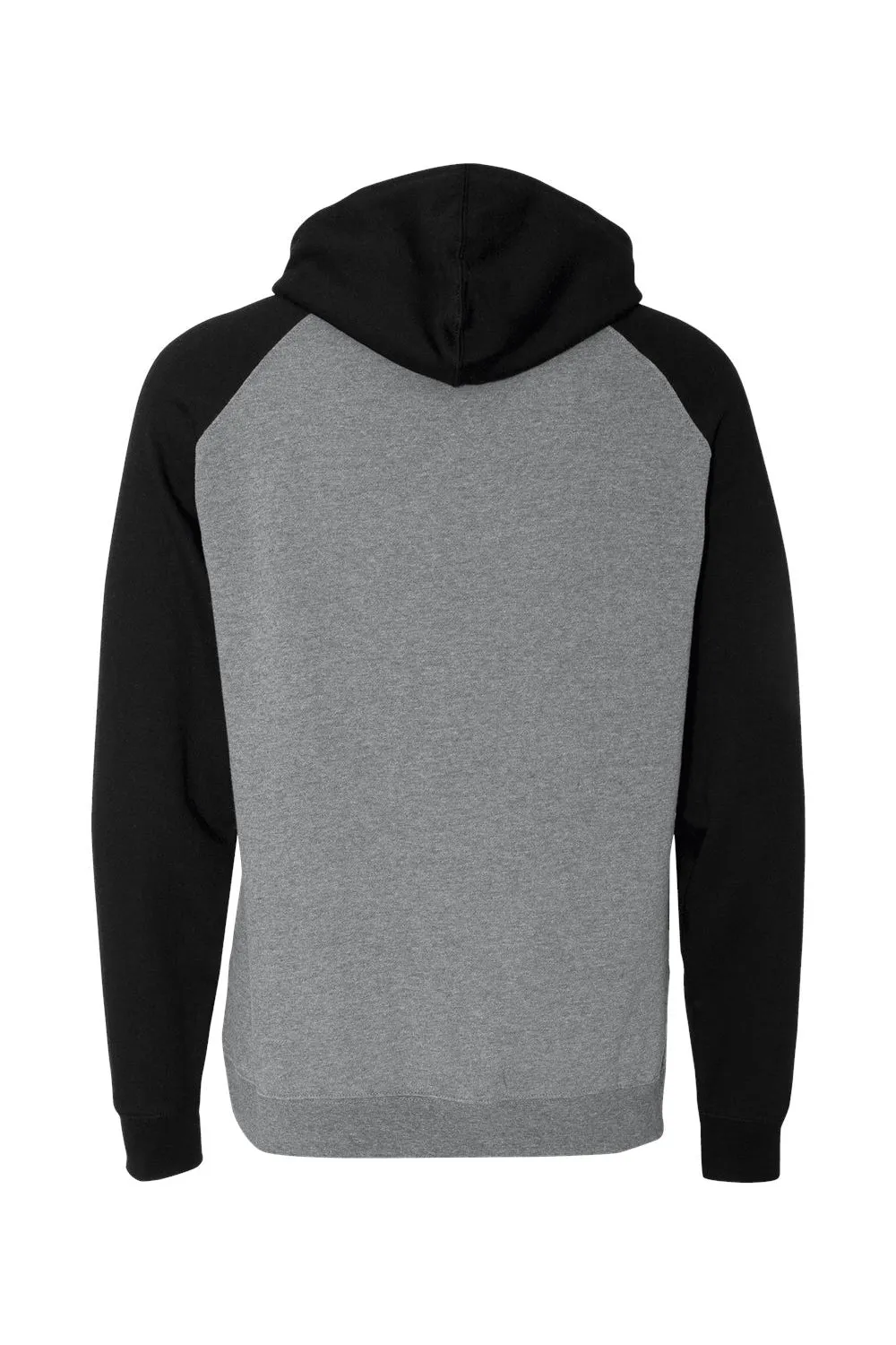 Independent Trading Company Mens Raglan Hooded Sweatshirt Hoodie w/ Pouch Pockets - Heather Gunmetal Grey/Black