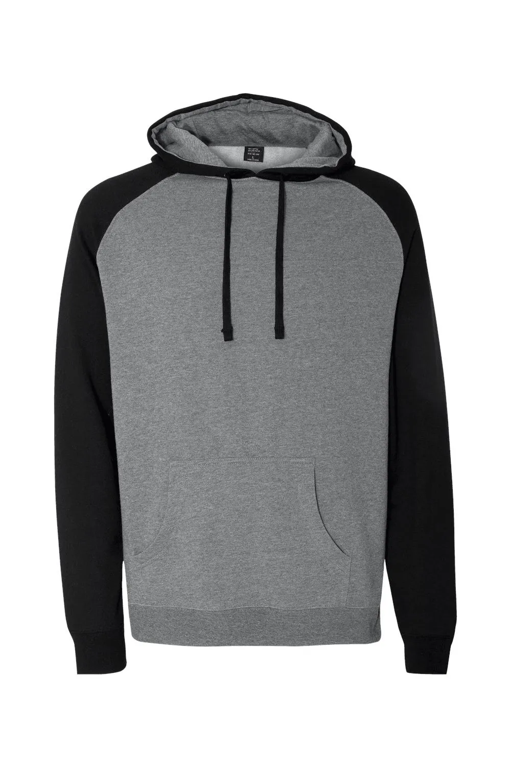 Independent Trading Company Mens Raglan Hooded Sweatshirt Hoodie w/ Pouch Pockets - Heather Gunmetal Grey/Black