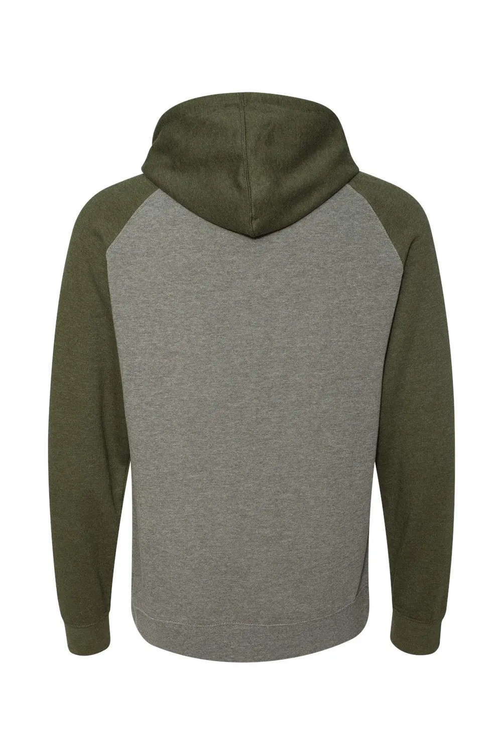 Independent Trading Company Mens Raglan Hooded Sweatshirt Hoodie w/ Pouch Pockets - Heather Gunmetal Grey/Heather Army Green