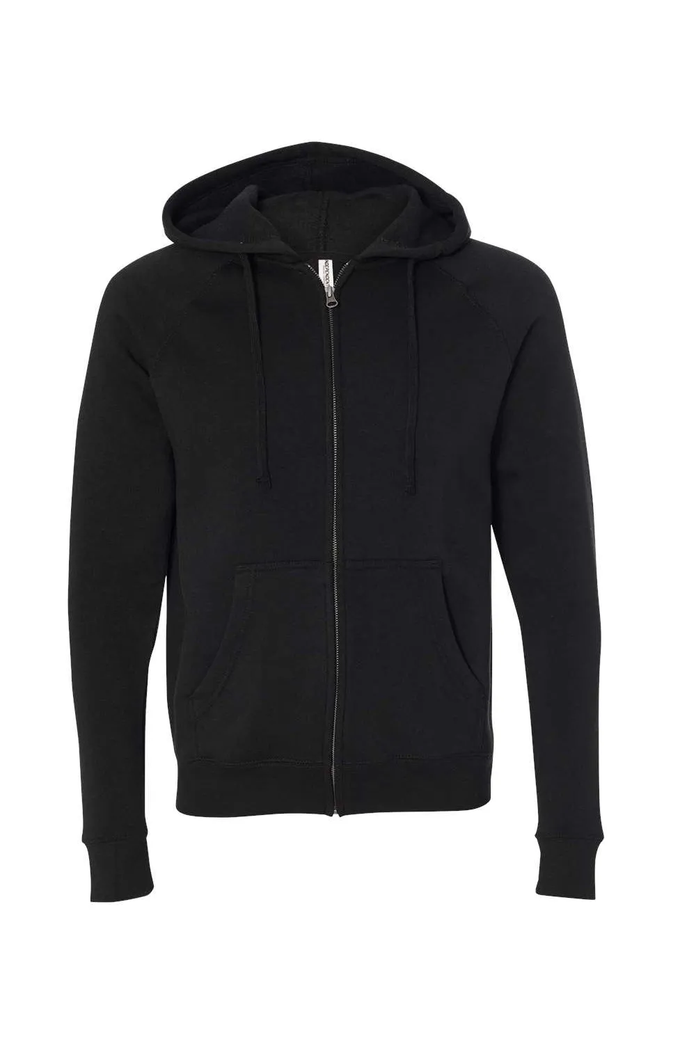 Independent Trading Company Mens Special Blend Raglan Full Zip Hooded Sweatshirt Hoodie w/ Pockets - Black