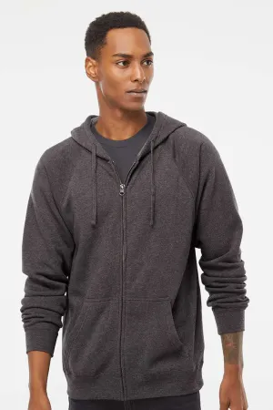Independent Trading Company Mens Special Blend Raglan Full Zip Hooded Sweatshirt Hoodie w/ Pockets - Carbon Grey