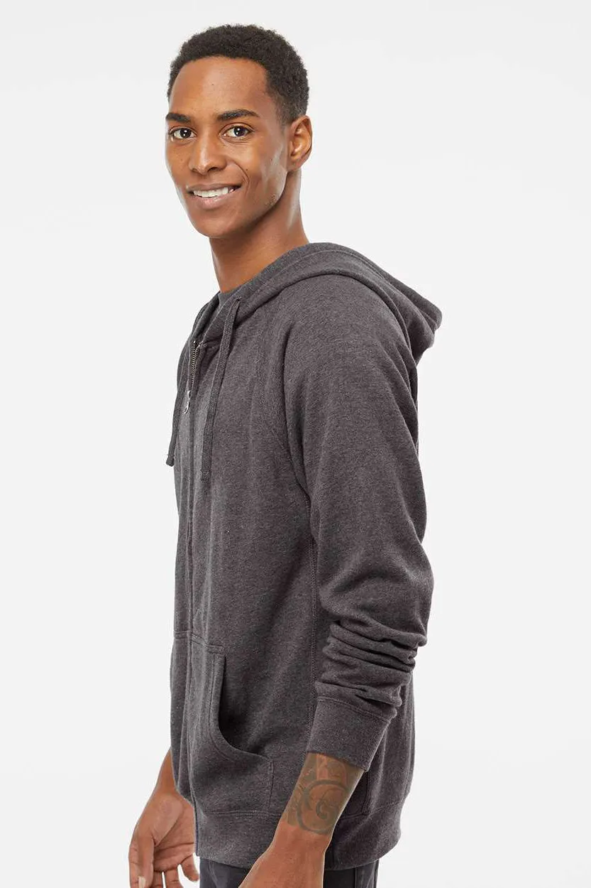 Independent Trading Company Mens Special Blend Raglan Full Zip Hooded Sweatshirt Hoodie w/ Pockets - Carbon Grey
