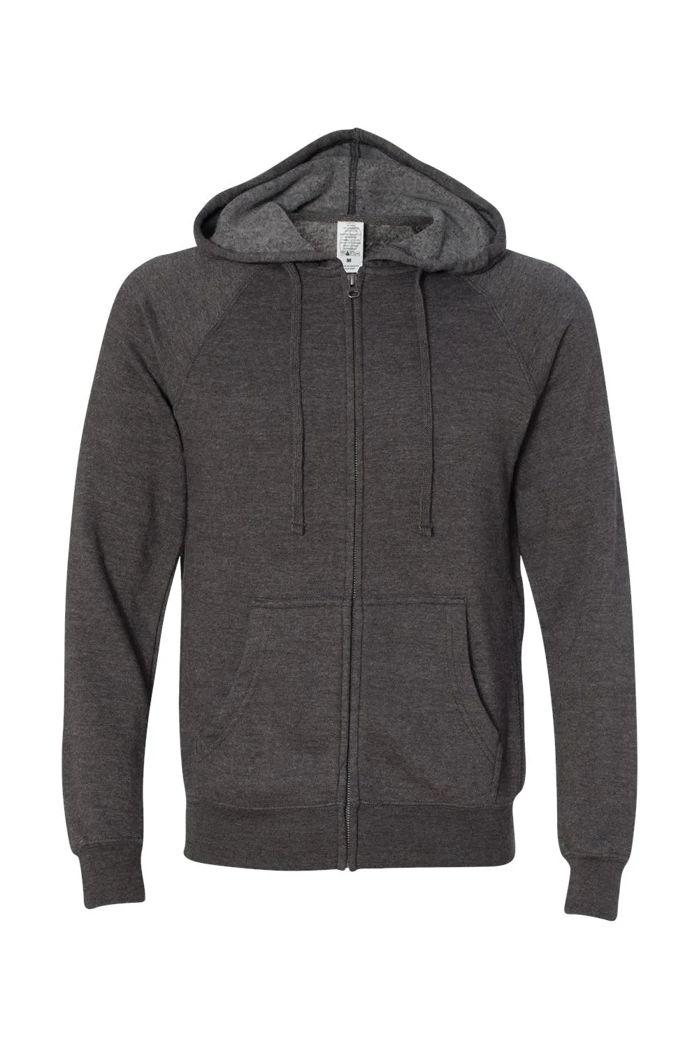 Independent Trading Company Mens Special Blend Raglan Full Zip Hooded Sweatshirt Hoodie w/ Pockets - Carbon Grey