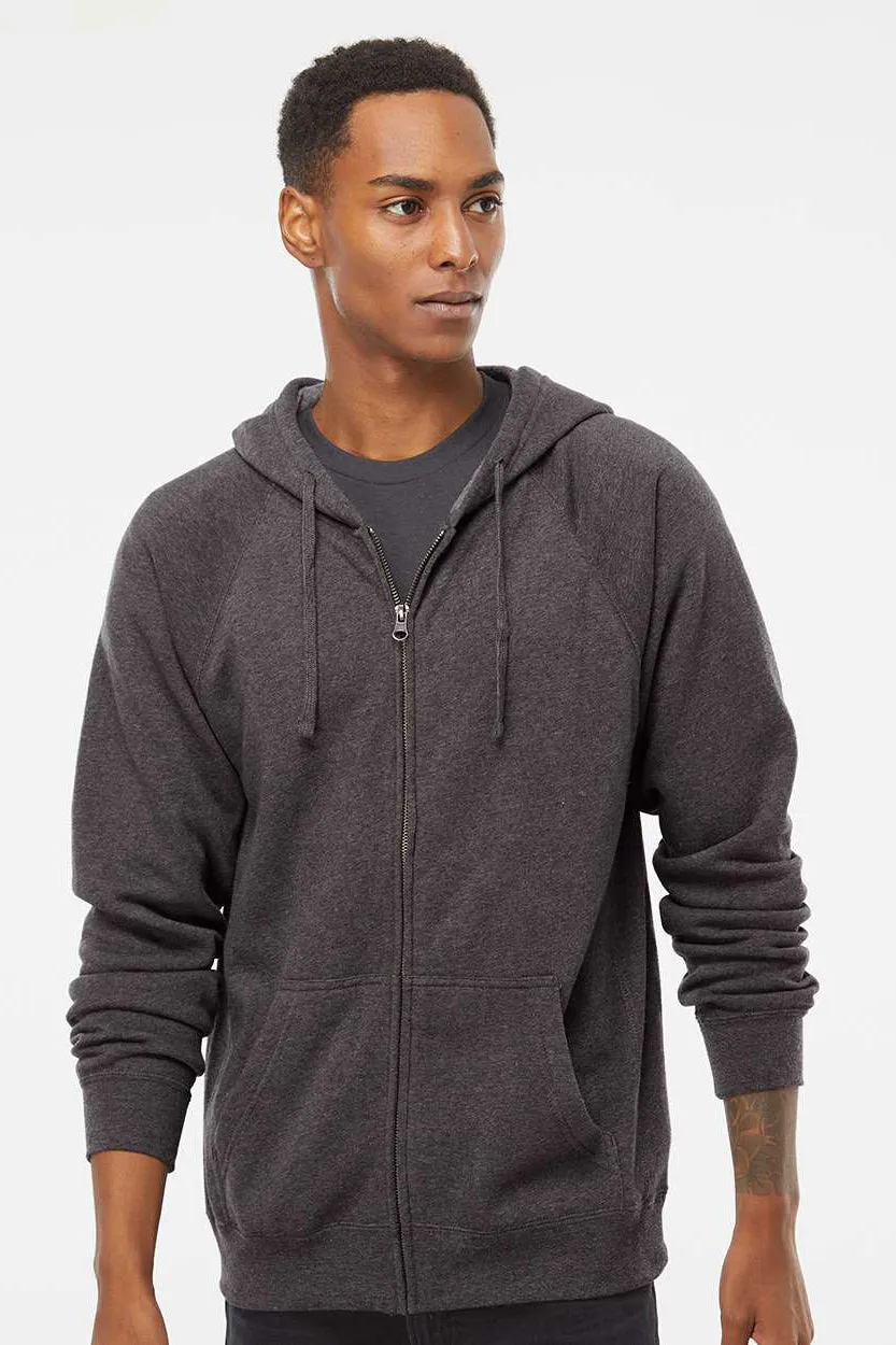 Independent Trading Company Mens Special Blend Raglan Full Zip Hooded Sweatshirt Hoodie w/ Pockets - Carbon Grey