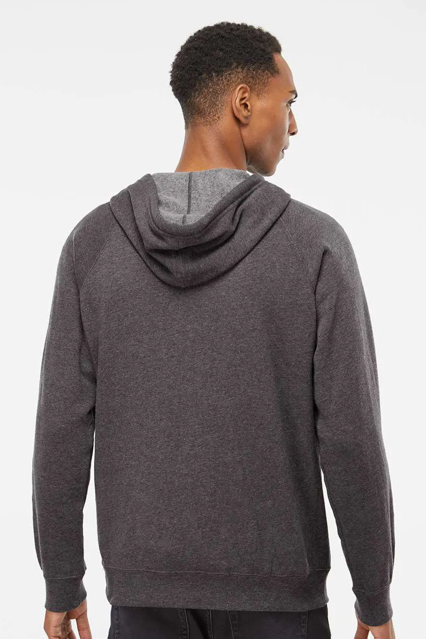 Independent Trading Company Mens Special Blend Raglan Full Zip Hooded Sweatshirt Hoodie w/ Pockets - Carbon Grey