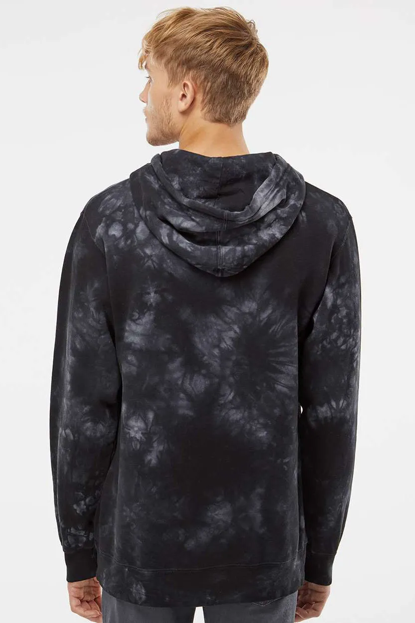 Independent Trading Company Mens Tie-Dye Hooded Sweatshirt Hoodie w/ Pouch Pocket - Black