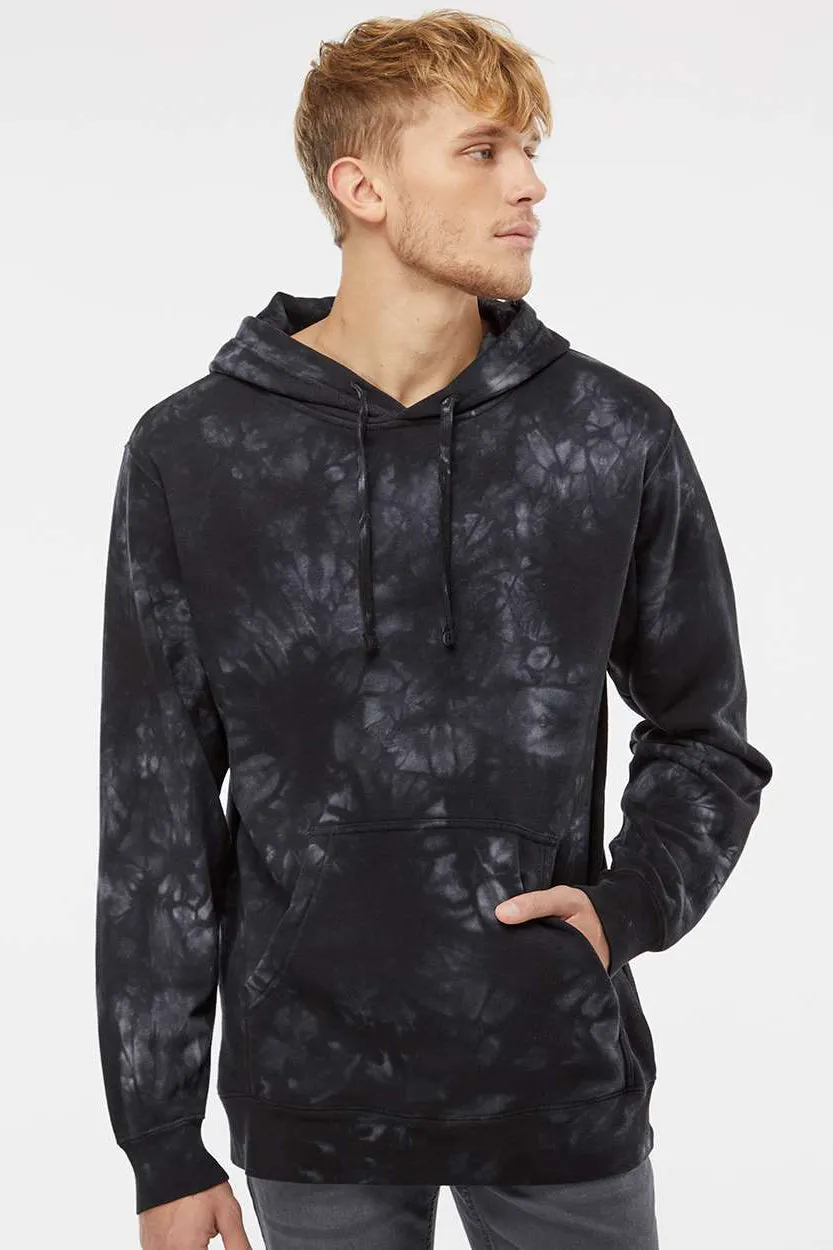 Independent Trading Company Mens Tie-Dye Hooded Sweatshirt Hoodie w/ Pouch Pocket - Black