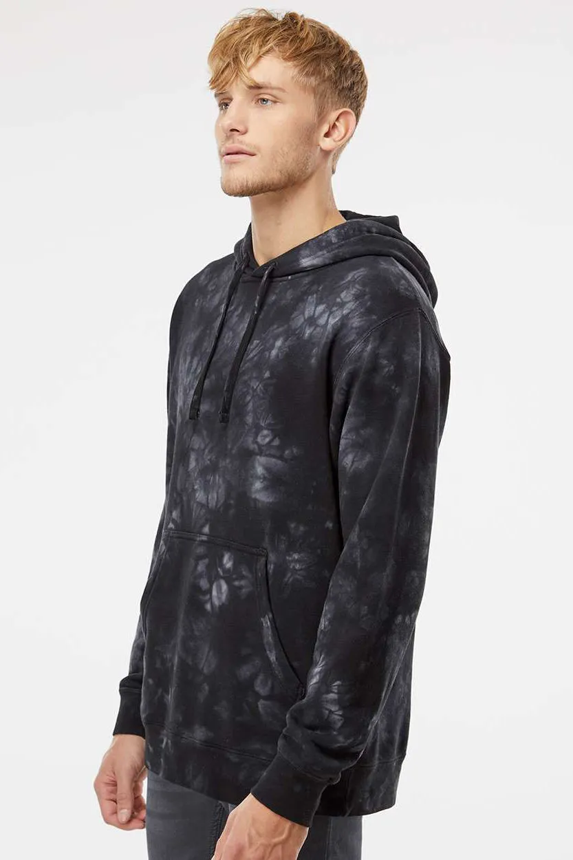 Independent Trading Company Mens Tie-Dye Hooded Sweatshirt Hoodie w/ Pouch Pocket - Black
