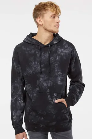 Independent Trading Company Mens Tie-Dye Hooded Sweatshirt Hoodie w/ Pouch Pocket - Black
